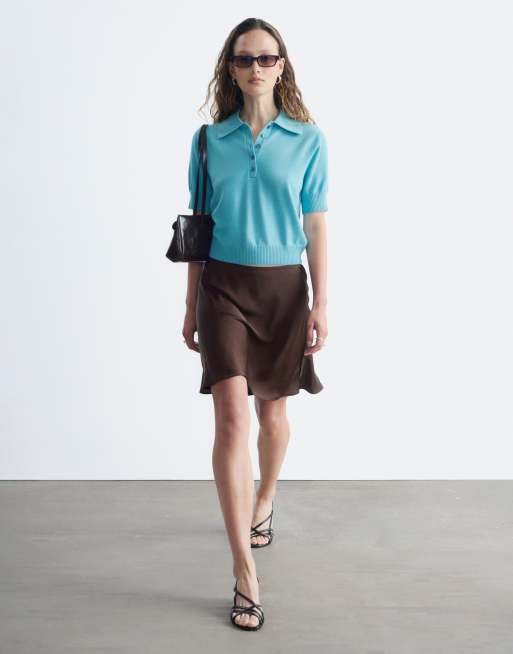 & Other Stories pull polo en maille de laine à manches courtes turquoise, 3 de 5