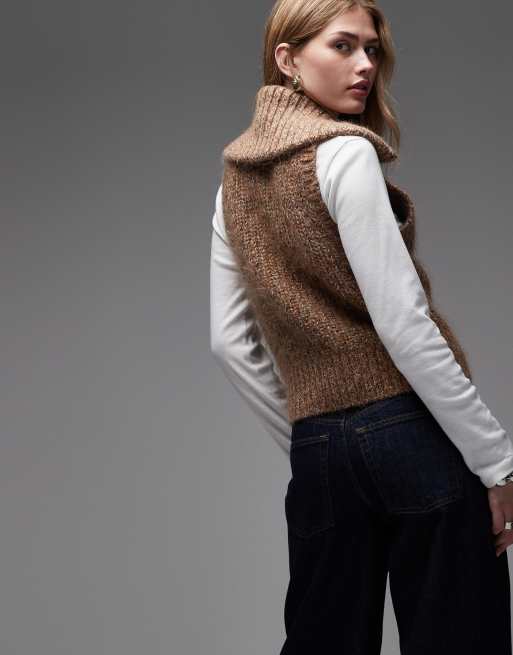 & Other Stories - Pull sans manches zippé en maille épaisse de laine et mohair à col cheminée - Marron multicolore, 2 de 4