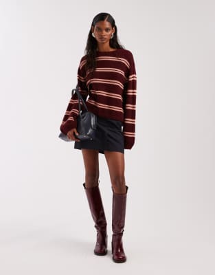 & Other Stories - Pull ultra doux en alpaga mélangé rayé avec manches amples - Bordeaux/rose-Multicolore