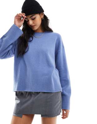 & Other Stories - Pullover aus Baumwoll-Wollmix in sanftem Blau mit Rundhalsausschnitt