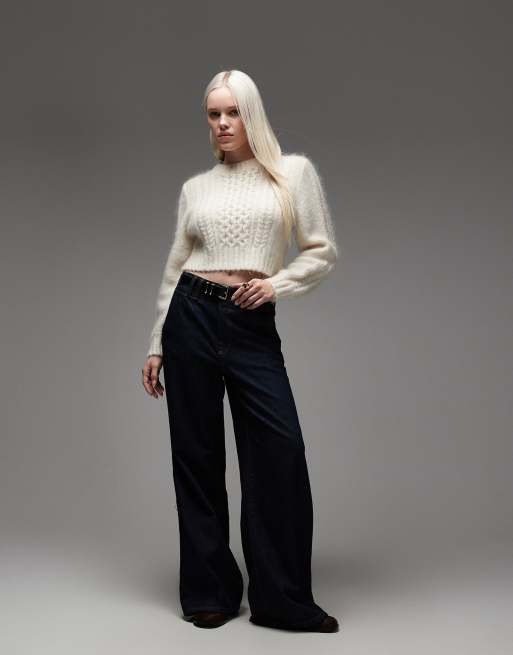 & Other Stories – Pullover aus Mohair und Wolle in Weiß mit Rundhalsausschnitt und Zopfmuster, 2 von 4