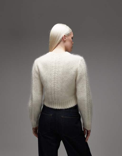 & Other Stories – Pullover aus Mohair und Wolle in Weiß mit Rundhalsausschnitt und Zopfmuster, 3 von 4