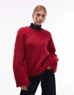 & Other Stories - Pullover aus Woll- und Mohair-Mischung in Dunkelrot mit abfallender Schulterpartie