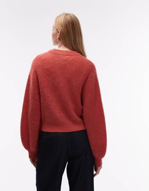 & Other Stories – Pullover aus Wolle und Alpakawolle in Ziegelrot mit Ballonärmeln, 2 von 4