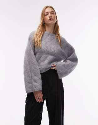 & Other Stories - Pullover aus Wollmix in meliertem Hellgrau mit Zopfmuster