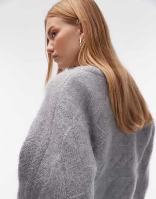& Other Stories – Pullover aus Wollmix in meliertem Hellgrau mit Zopfmuster, 2 von 4