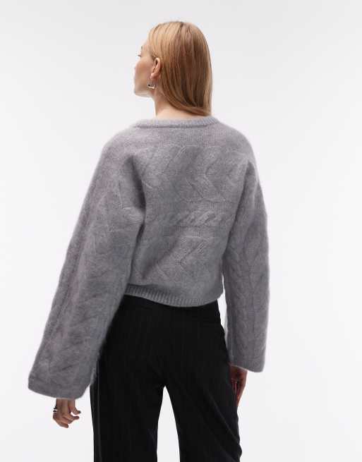 & Other Stories – Pullover aus Wollmix in meliertem Hellgrau mit Zopfmuster, 3 von 4