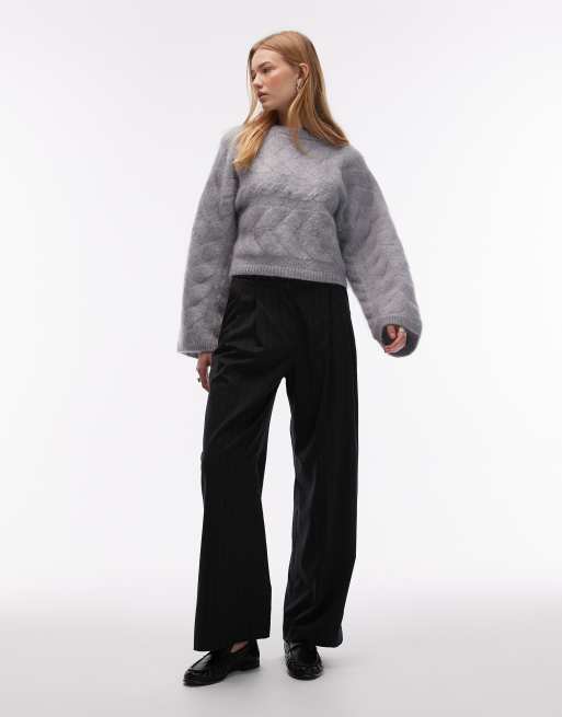& Other Stories – Pullover aus Wollmix in meliertem Hellgrau mit Zopfmuster, 4 von 4