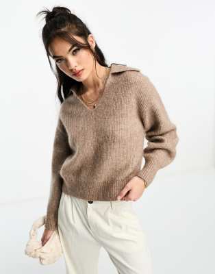 & Other Stories - Pullover aus Wollmix in meliertem Lila mit Polokragen