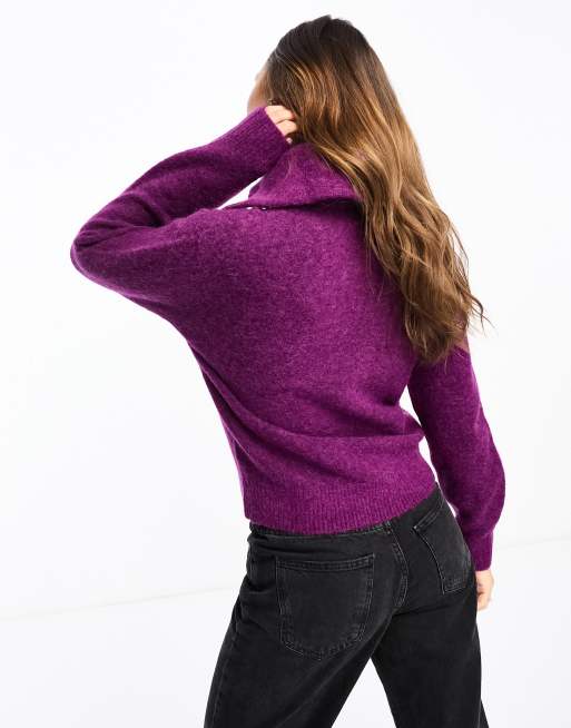 & Other Stories – Pullover in Lila mit breitem, geknöpftem Kragen und Alpaka-Wolle, 2 von 4