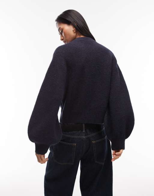 & Other Stories – Pullover in Marineblau aus Alpaka-Wollmix mit voluminösen Ärmeln , 4 von 4