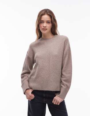& Other Stories - Pullover in meliertem Maulwurfbraun mit Rundhalsausschnitt