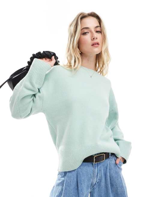 & Other Stories – Pullover in sanftem Grün aus Baumwoll-Wollmix mit Rundhalsausschnitt