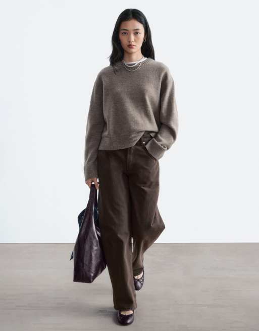 & Other Stories Pullover mit Rundhalsausschnitt aus Woll- und Baumwollmix in Mokka, 3 von 6