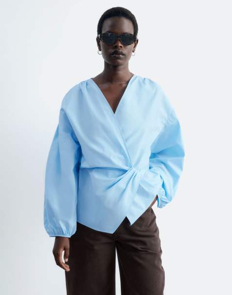 & Other Stories pure cotton cinch waist shirt in light blue - view 1