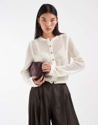 & Other Stories Pure Cotton Crew Neck Lightweight Cardigan In White