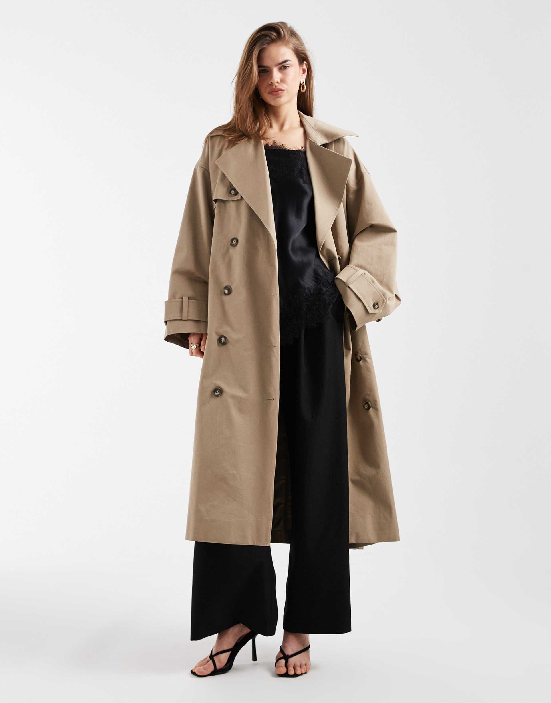 & other stories pure cotton midi length trench coat in beige