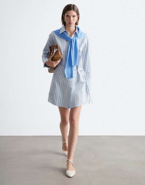 & Other Stories pure cotton mini wrap shirt dress in blue pinstripe - view 1