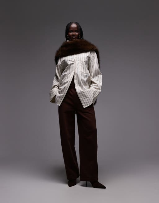 & Other Stories pure cotton oversized fit shirt in off white with burgundy stripe, 3 of 4