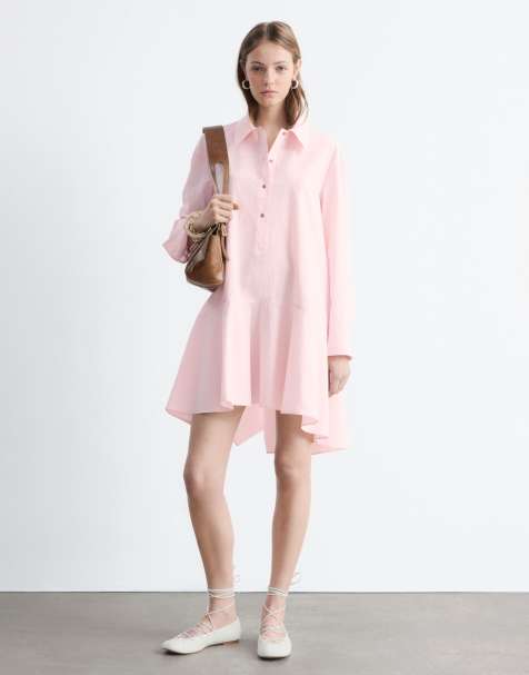 & Other Stories pure cotton poplin polo mini dress in pink - view 1