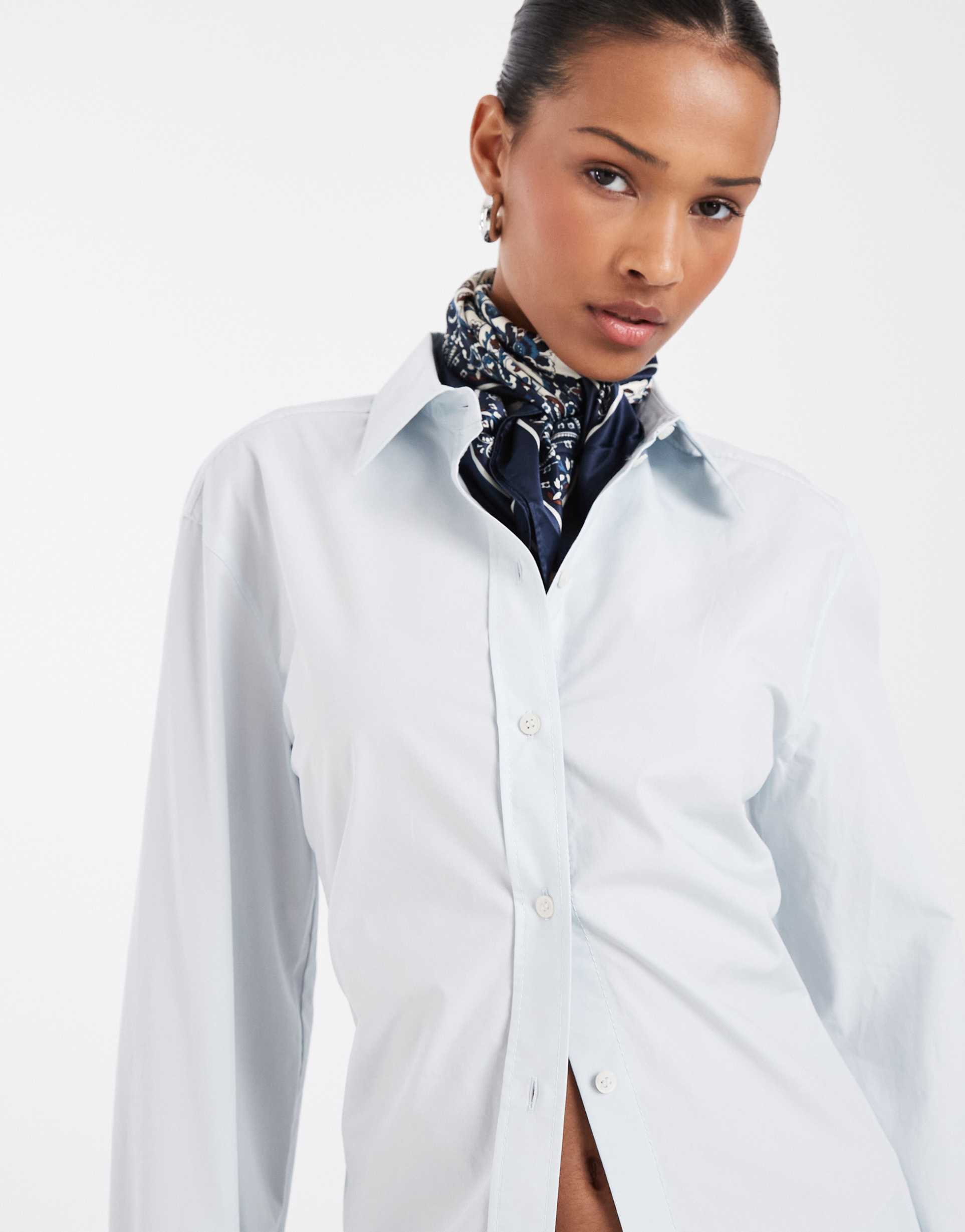 & other stories pure cotton poplin shirt with back tie detail in light blue