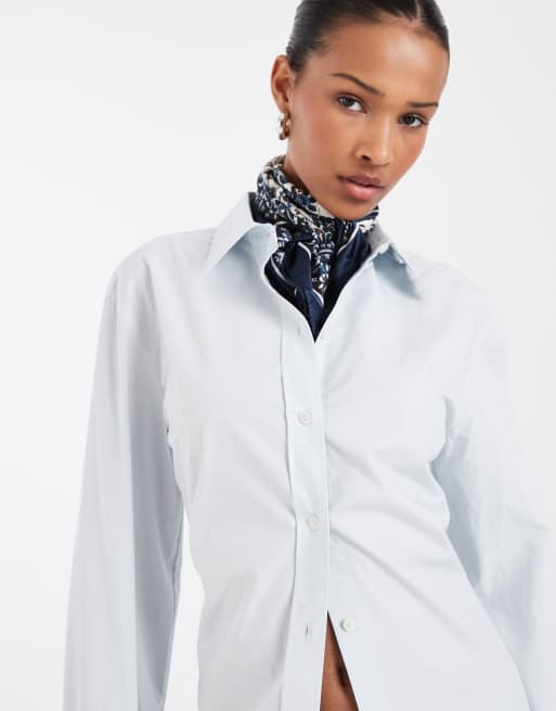 & Other Stories pure cotton poplin shirt with back tie detail in light blue, 2 of 4