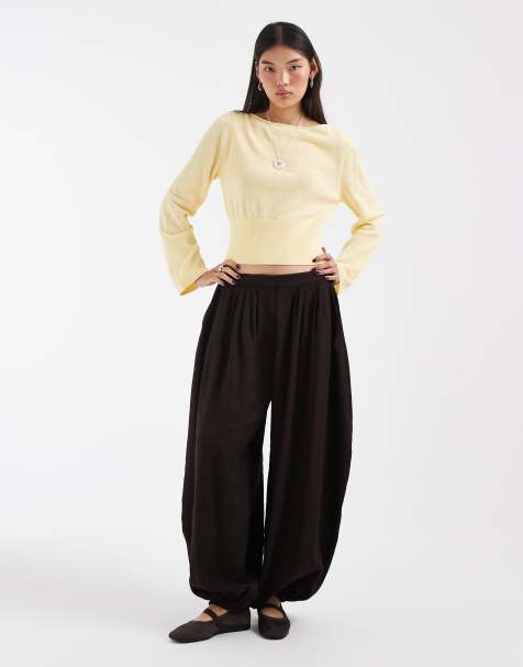 & Other Stories pure cotton ribbed waist open neck light knit top in yellow - view 1