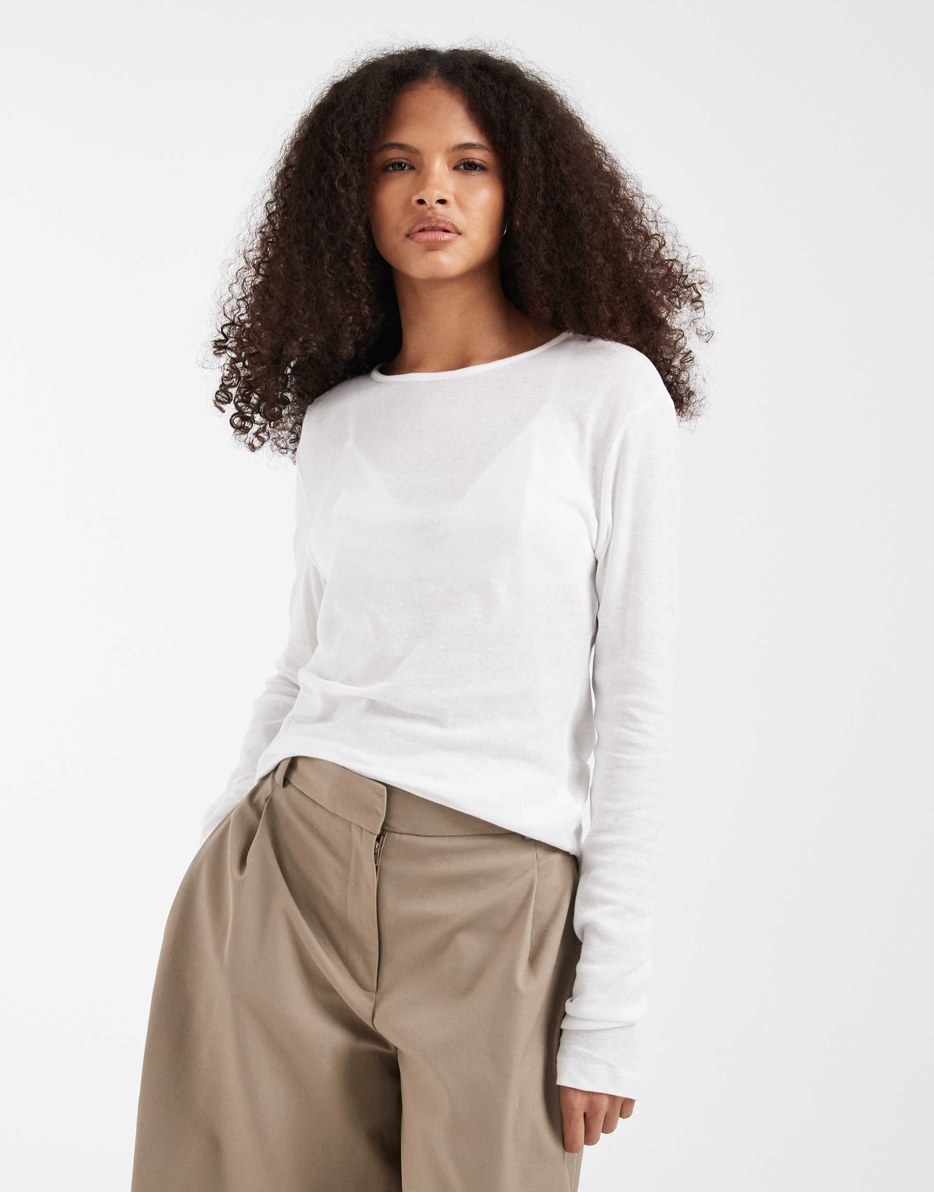 & other stories pure cotton semi sheer long sleeve t-shirt in white