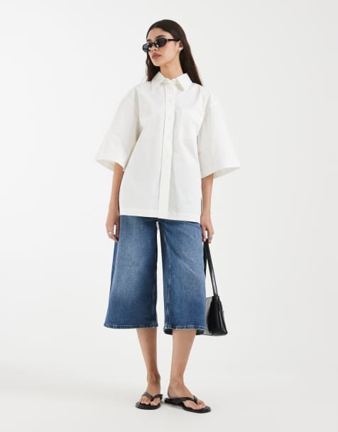 & Other Stories pure cotton short sleeve oversized resort shirt with front pockets in white - view 1
