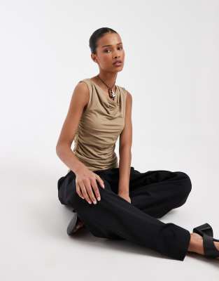 & Other Stories Pure Cotton Sleeveless Drapey Top In Brown