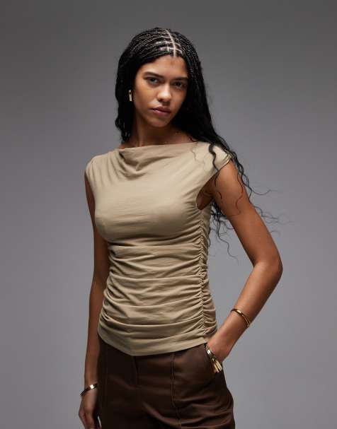 & Other Stories pure cotton sleeveless drapey top in beige - view 1
