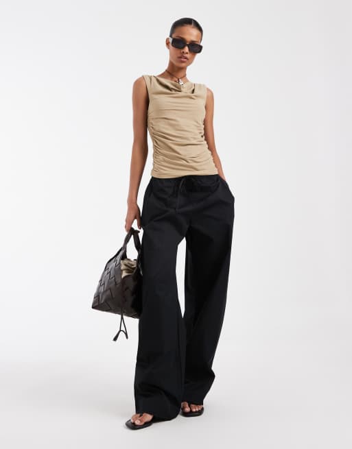 & Other Stories pure cotton sleeveless drapey top in beige, 3 of 4
