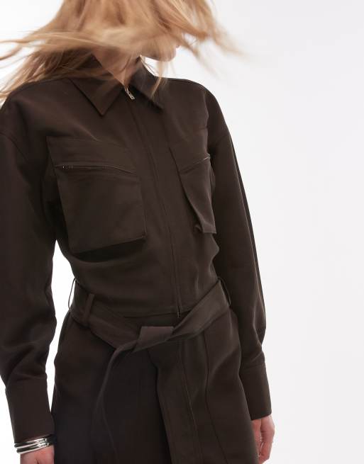 & Other Stories pure cotton utility style jumpsuit with tie front belt in brown, 2 of 4