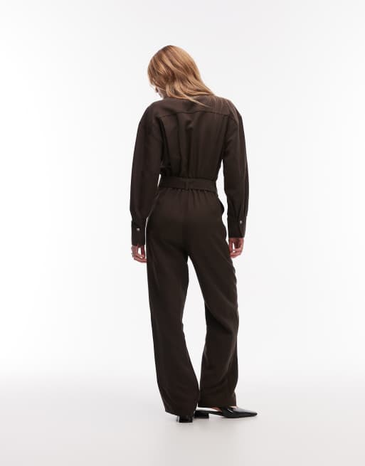 & Other Stories pure cotton utility style jumpsuit with tie front belt in brown, 4 of 4