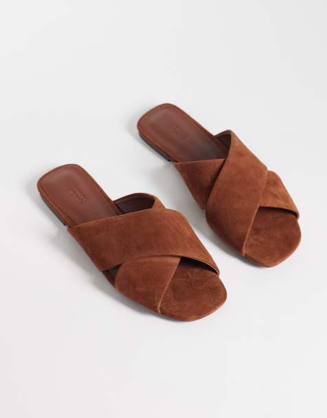 & Other Stories pure leather and suede flat criss cross sandal in brown - view 1