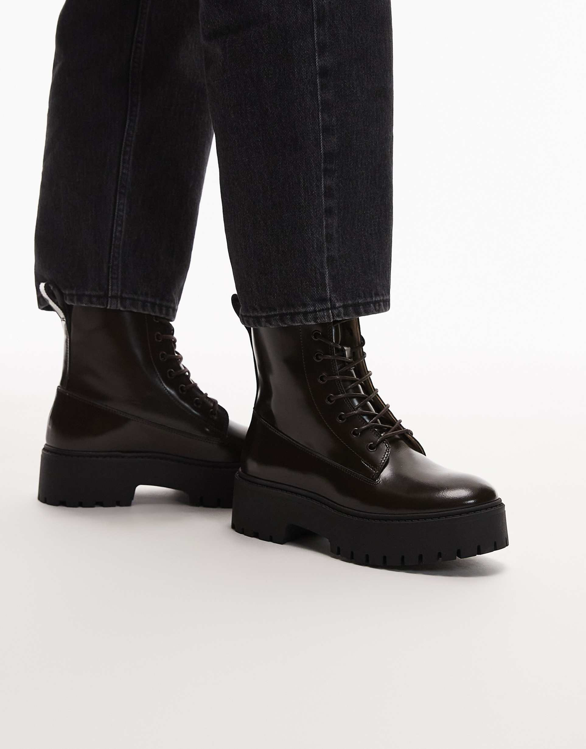 & other stories pure leather chunky leather lace up boots in dark brown