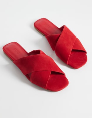 & Other Stories Pure Leather Flat Criss Cross Sandals In Red