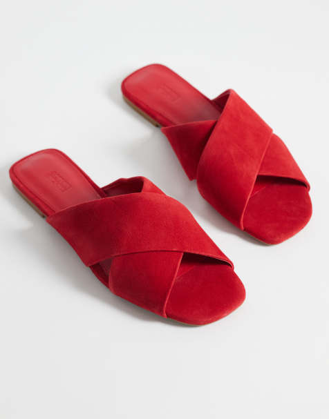 & Other Stories pure leather flat criss cross sandals in red - view 1