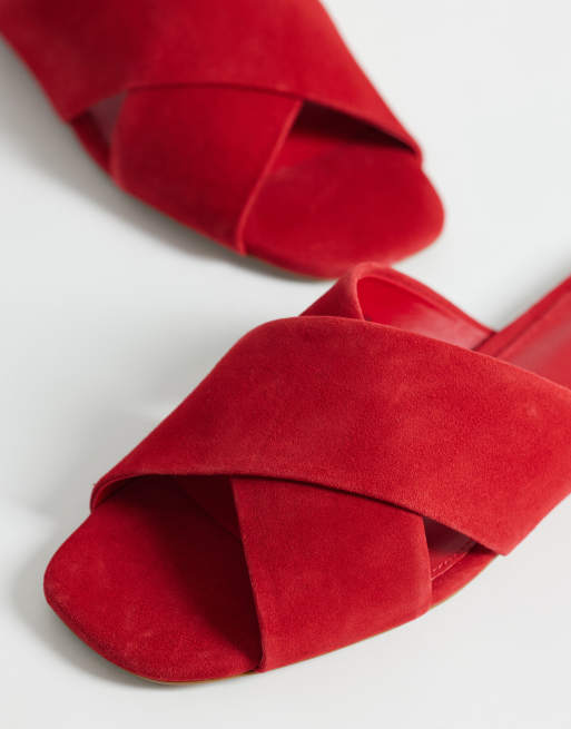 & Other Stories pure leather flat criss cross sandals in red, 4 of 4