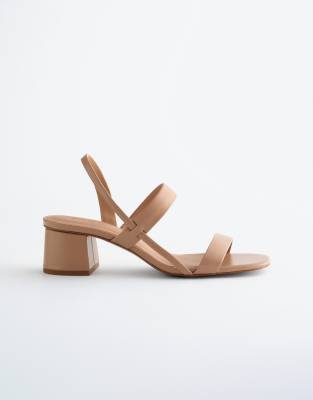 &  pure leather heeled strappy sandals in light beige