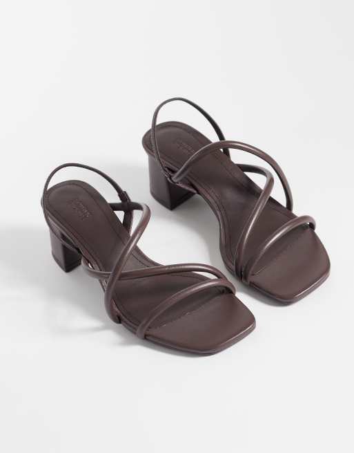 & Other Stories pure leather heeled strappy twist open toe sandals in dark brown, 2 of 4