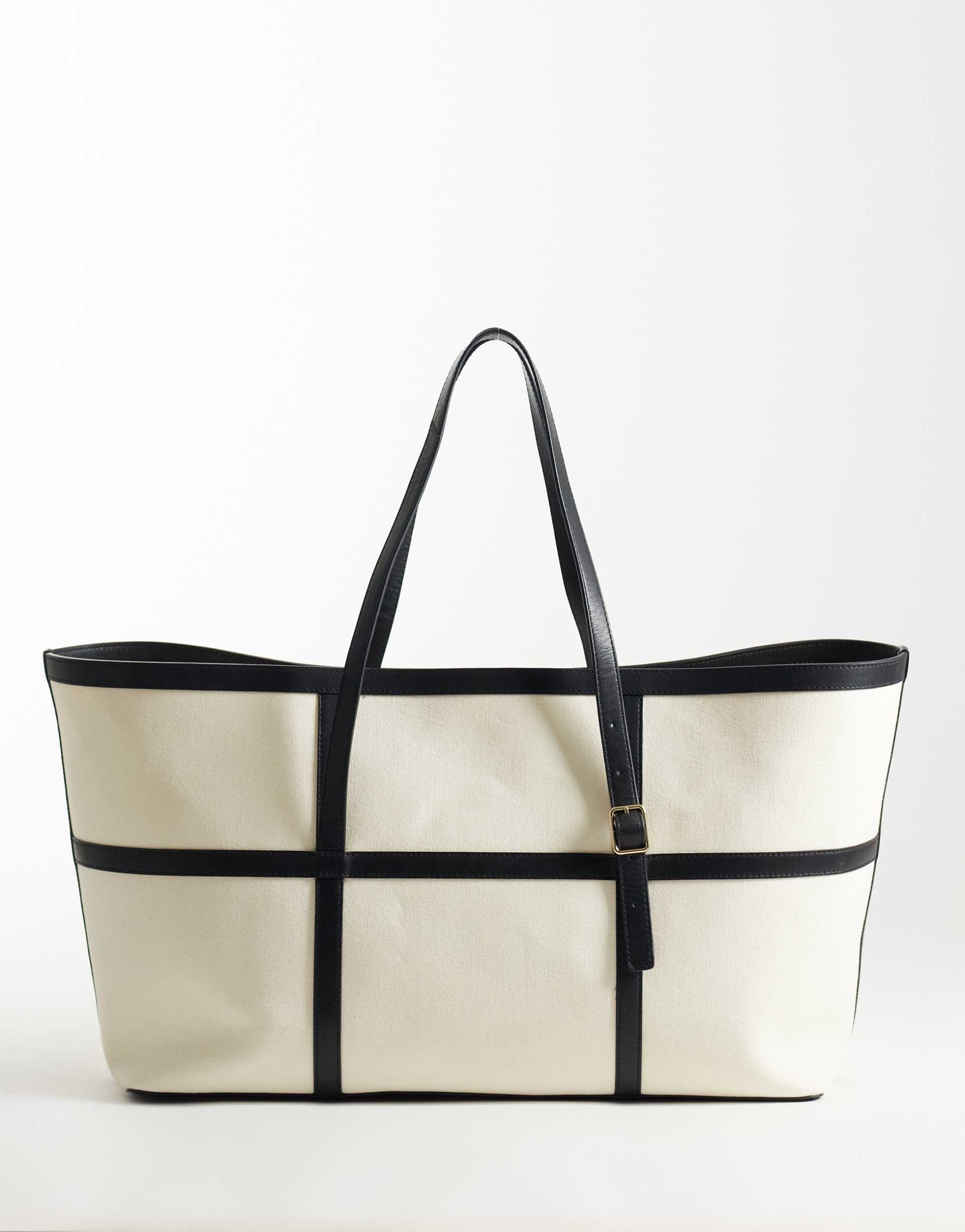 & other stories pure leather large cotton canvas tote shoulder bag in white