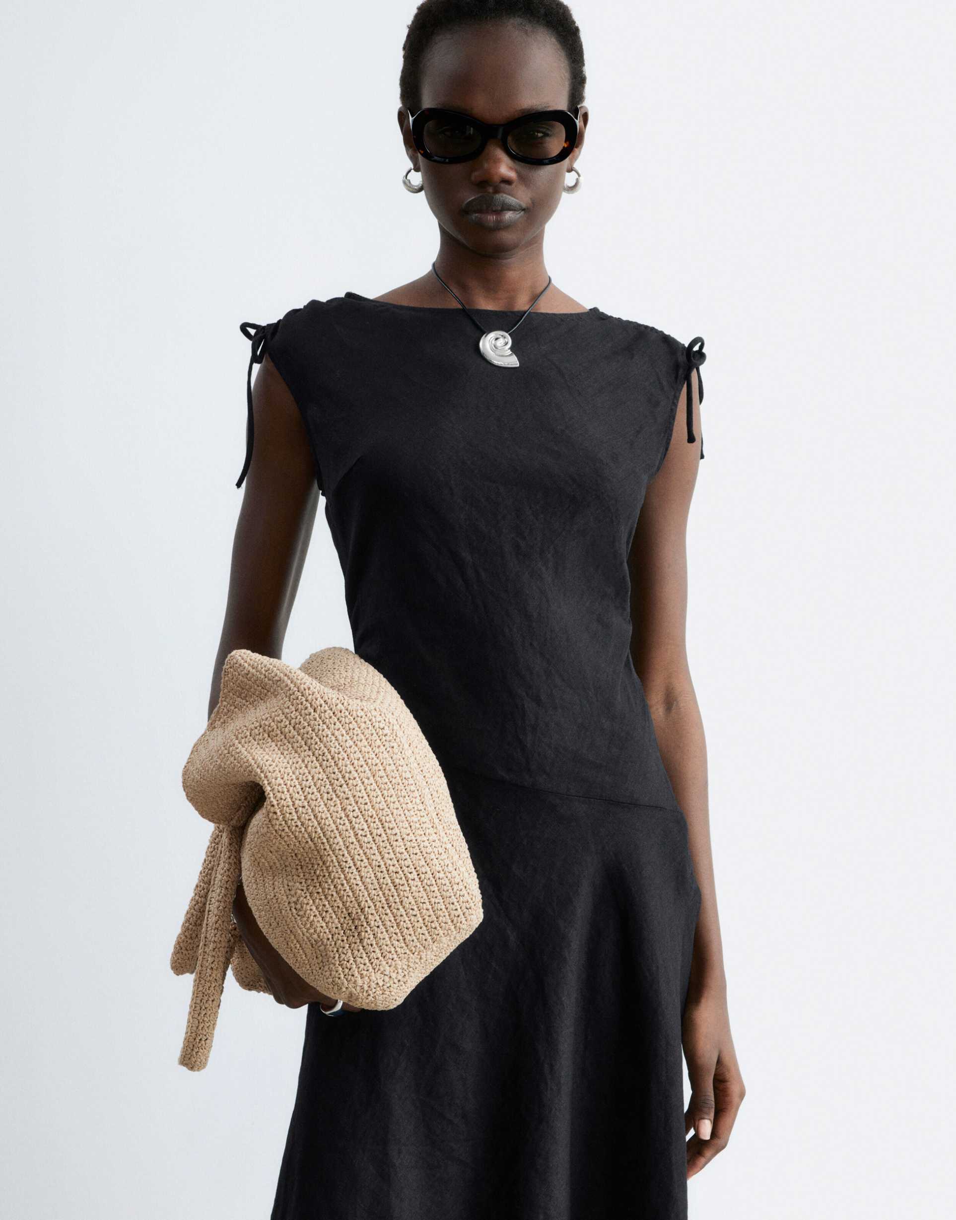 & other stories pure linen asymmetric midi dress in black