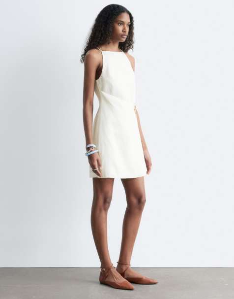 & Other Stories pure linen square neck mini dress with wrap front in white - view 1