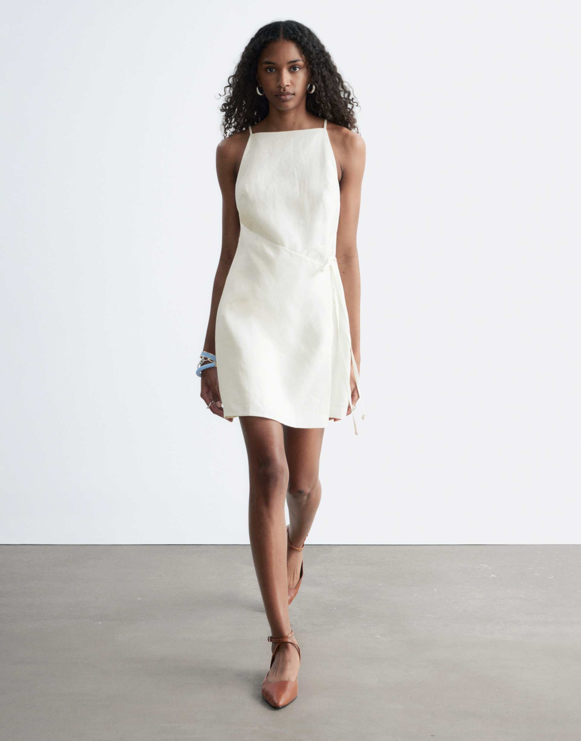 & other stories pure linen square neck mini dress with wrap front in white