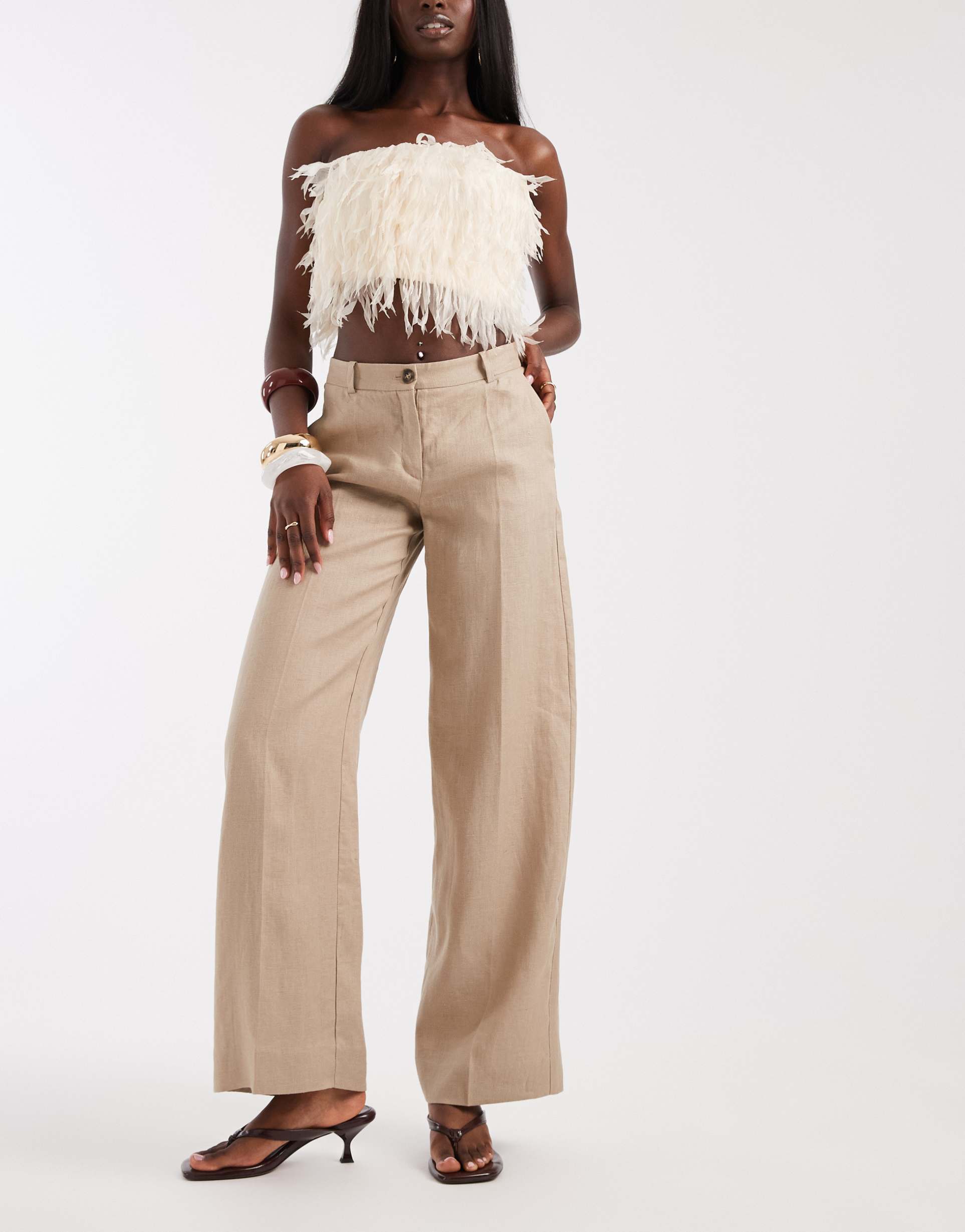 & other stories pure linen tailored pants in beige