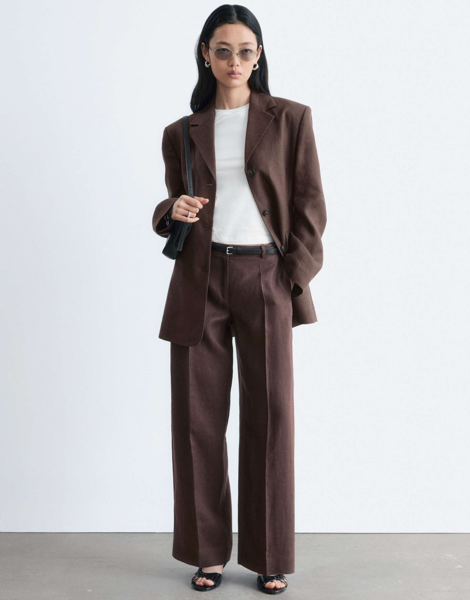 & other stories pure linen tailored pants in chocolate brown