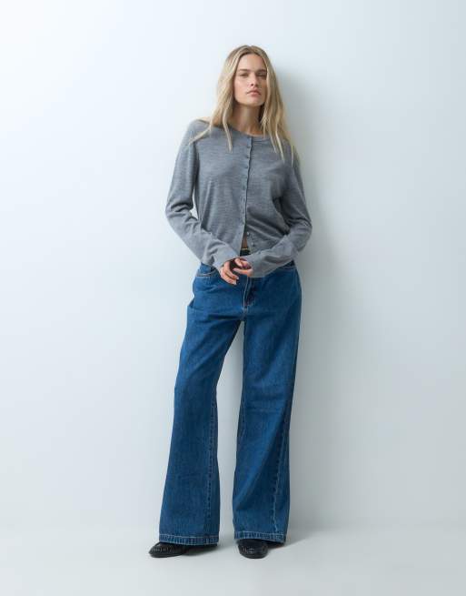 & Other Stories pure merino wool crew neck slim fit button front cardigan in light grey, 2 of 4