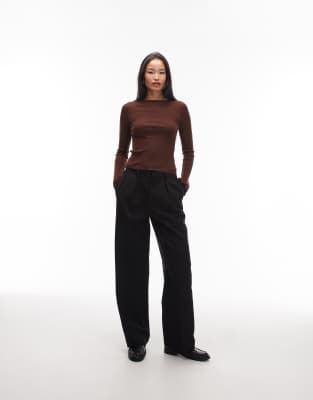 & Other Stories Pure Merino Wool Rib Knit Top With Flare Sleeves In Burgundy