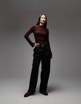 & Other Stories Pure Merino Wool Rib Knit Top With Flare Sleeves In Red